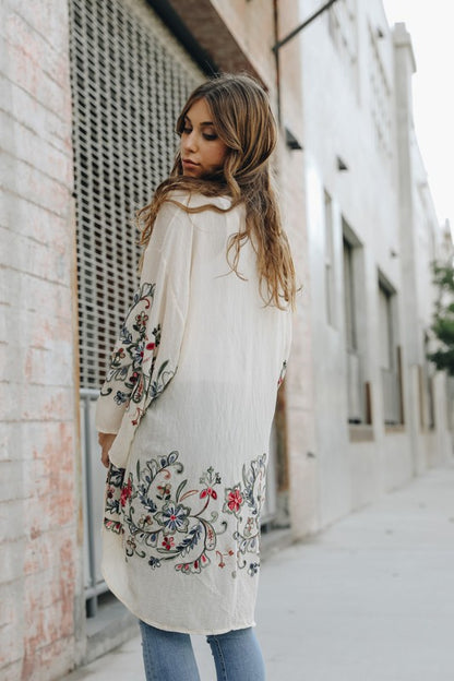 Long Floral Kimono Cardigan