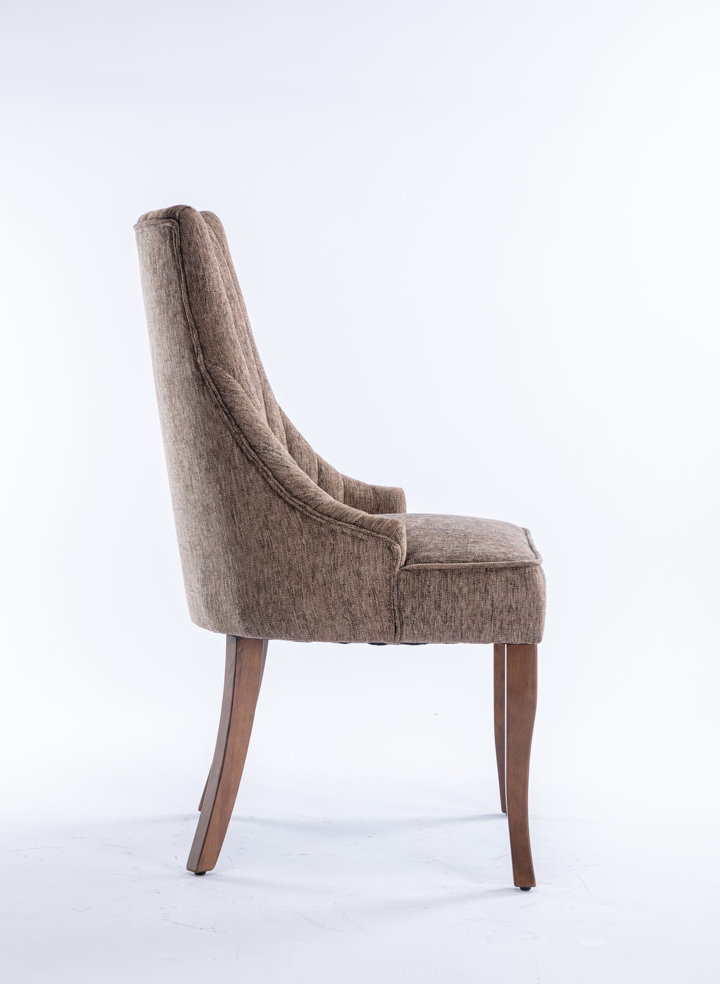 Exquisite Brown Linen Fabric Upholstered Strip Back Dining Chair with Solid Wood Legs 2 Pcs