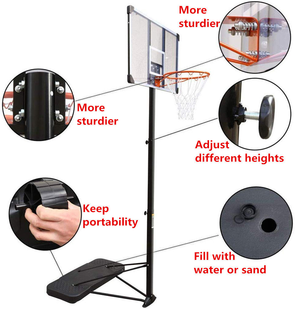 Portable Basketball Hoop System Height Adjustable Basketball Stand for Teens Adults Indoor Outdoor w/Wheels, 43 Inch Backboard