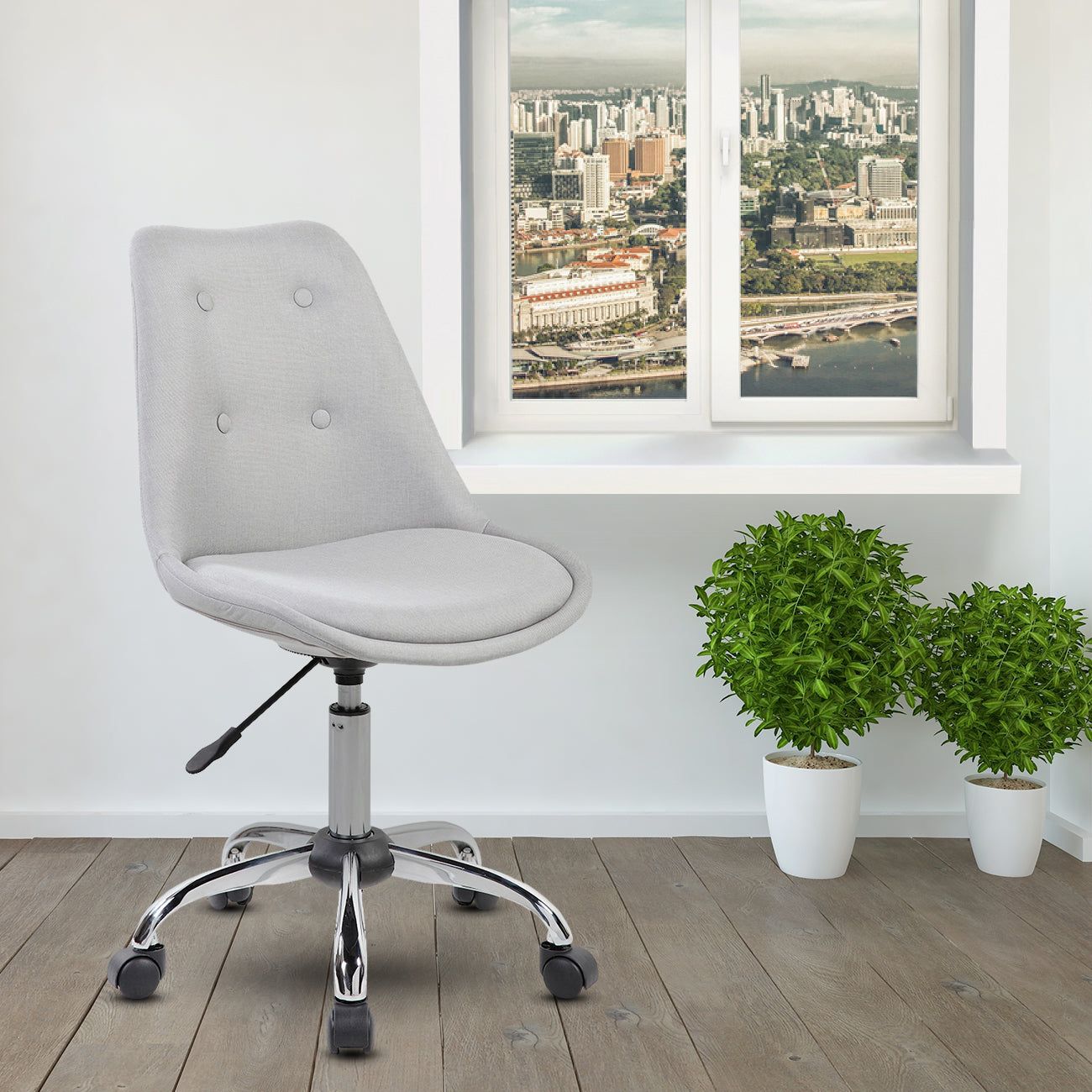 Techni Mobili Armless Task Chair with Buttons, Grey