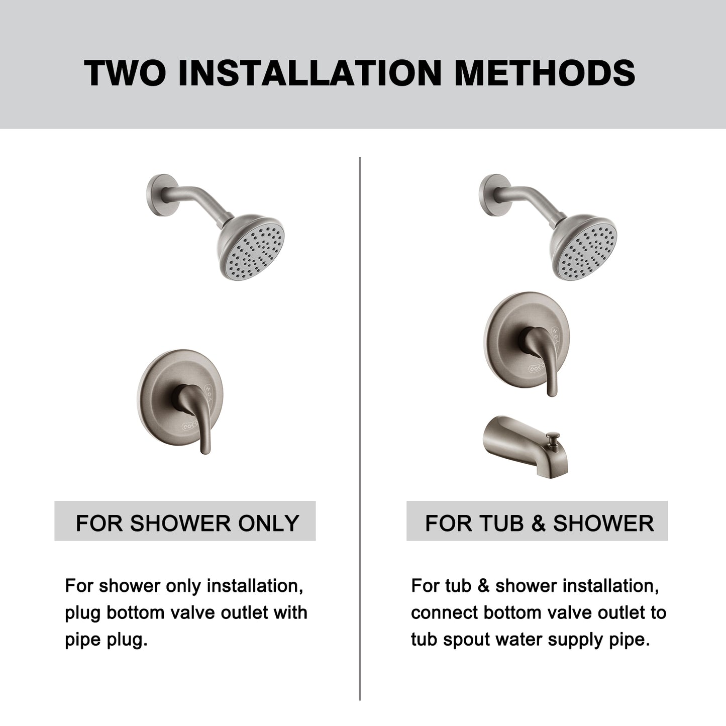 Brushed Nickel 6 Inch Shower Faucet wih Tub Spout Combo