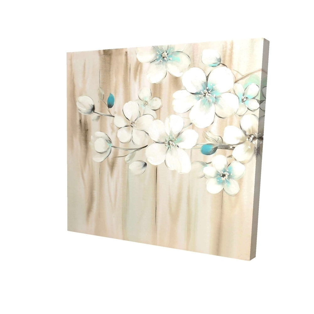 White flowers on wood - 12x12 Print on canvas