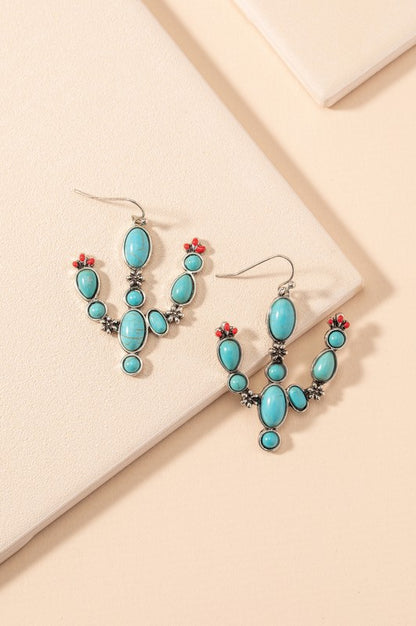 Western Cactus Stone Dangling Earrings