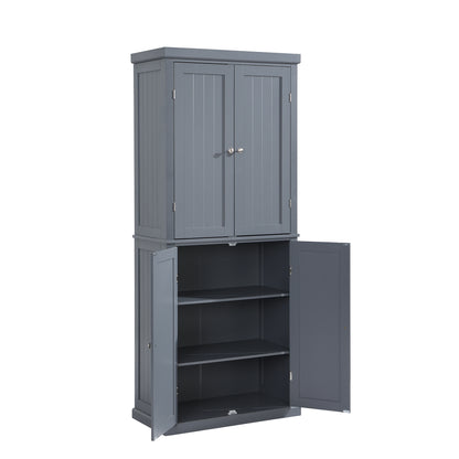 TOPMAX Freestanding Tall Kitchen Pantry, 72.4" Minimalist Kitchen Storage Cabinet Organizer with 4 Doors and Adjustable Shelves,Gray