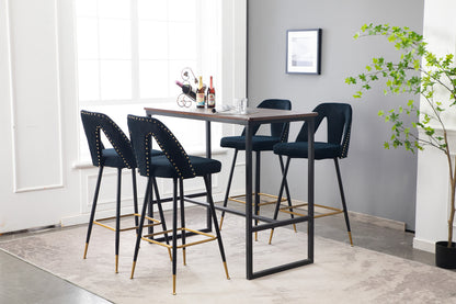 A&A Furniture,Akoya Collection Modern | Contemporary Velvet Upholstered Connor 28" Bar Stool & Counter Stools with Nailheads and Gold Tipped Black Metal Legs,Set of 2 (Black)