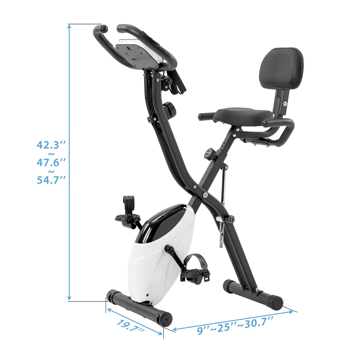 Folding Exercise Bike, Fitness Upright and Recumbent X-Bike with 10-Level Adjustable Resistance, Arm Bands and Backrest