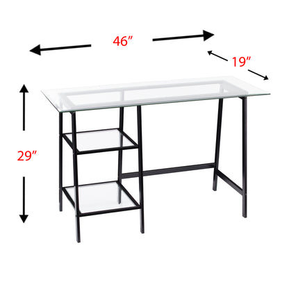 Avery Metal/Glass Sawhorse/A-Frame Writing Desk - Black