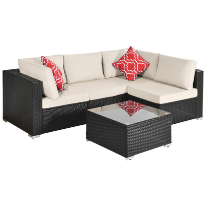 Outdoor Garden Patio Furniture 5-Piece PE Rattan Wicker Cushioned Sofa Sets with 2 Pillows and Coffee Table, outdoor couch；outdoor sectional；porch furniture；patio couch；outdoor sofa；patio furniture se