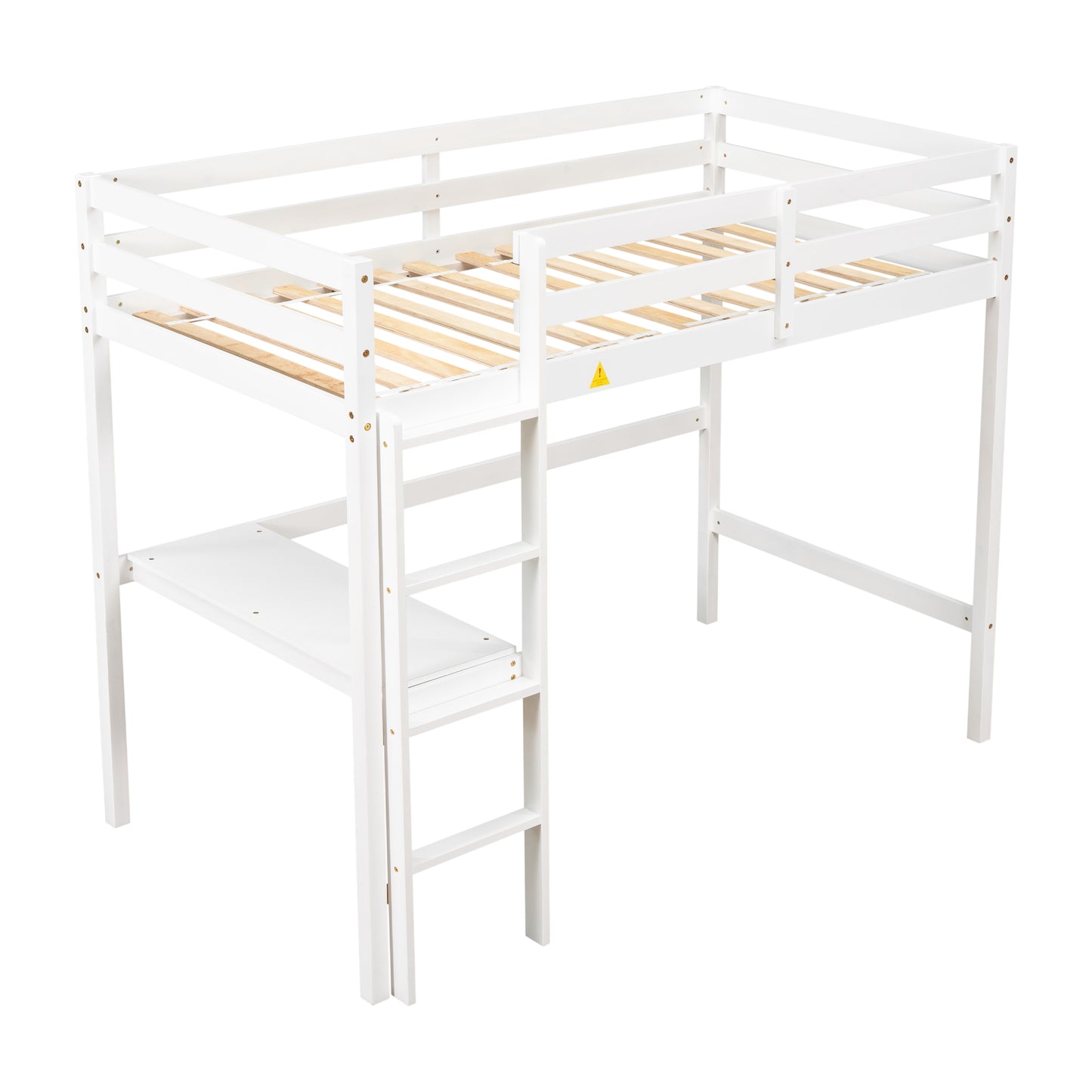 Twin Loft Bed with  built-in desk,White