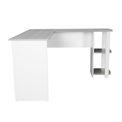 Techni Mobili Modern L-Shaped Desk with Side Shelves, Grey