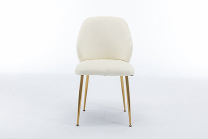 Modern Dining Chair Set of 2, Woven Velvet Upholstered Side Chairs with Barrel Backrest and Gold Metal Legs, Accent Chairs for Living Room Bedroom,Cream