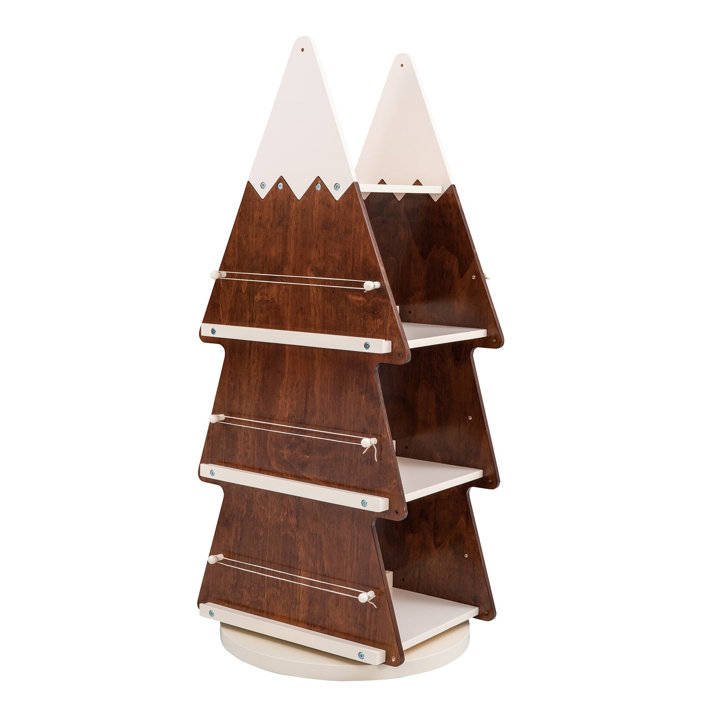 Christmas Rotating Bookshelf,Wooden Storage Rack for Kids Room, 360° Display Organizer for Study Room,Walnut+Cream