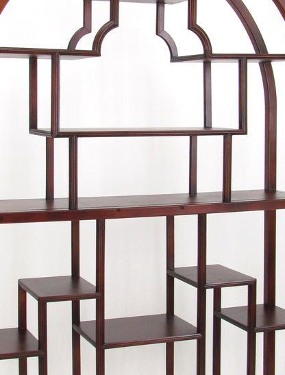 Arch Shape Display Unit with Asymmetric Shelves, Dark Brown