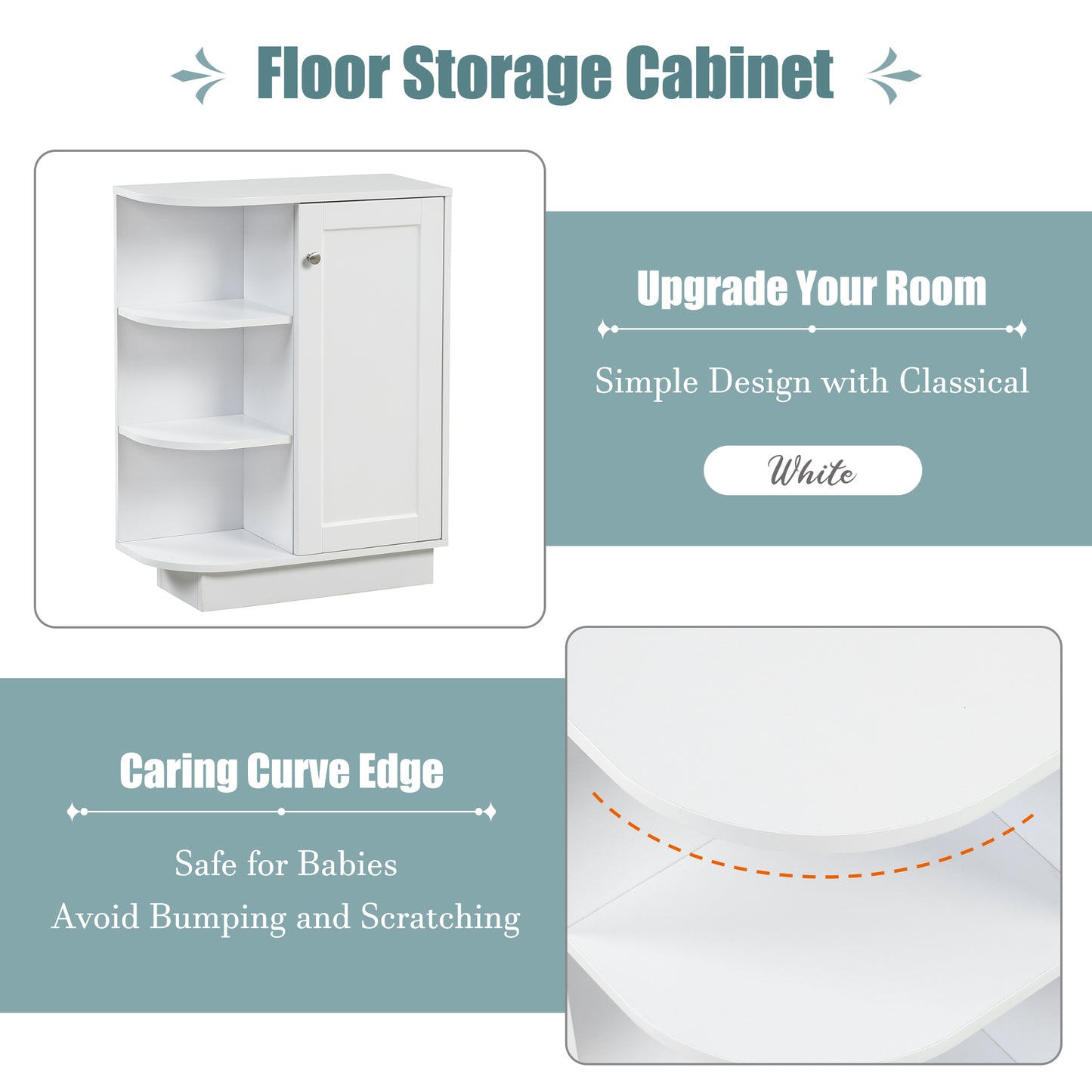 Open Style Shelf Cabinet with Adjustable Plates Ample Storage Space Easy to Assemble, White