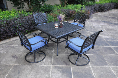 Square 4 - Person 43.19" Long Aluminum Dining Set with Navy Blue Cushions