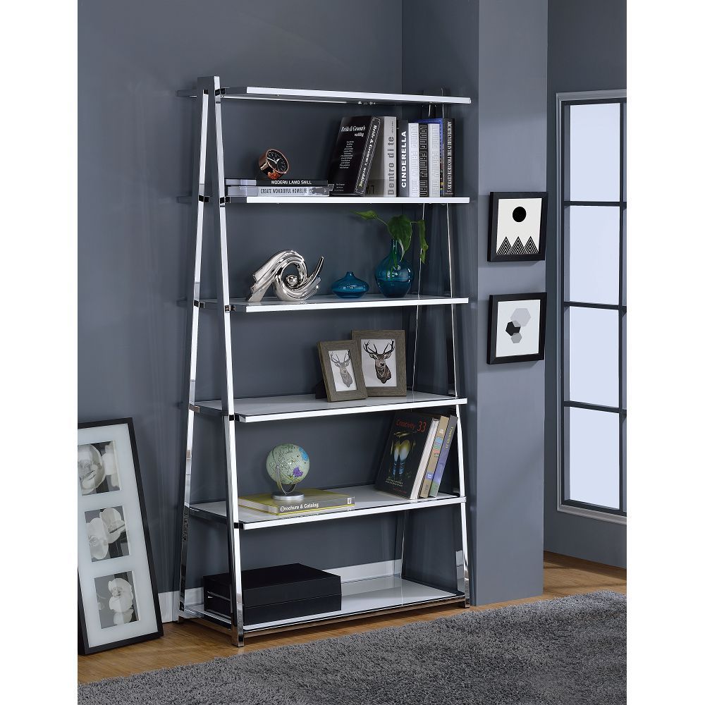 ACME Coleen Bookshelf in White High Gloss & Chrome 92455