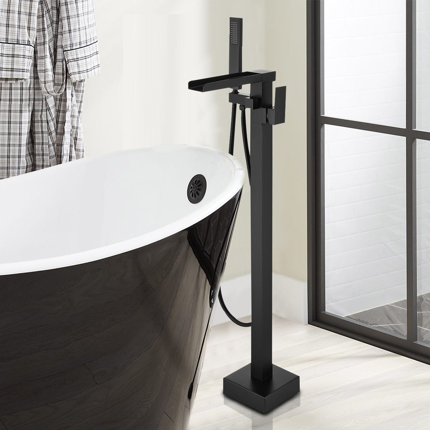 1-Handle Freestanding Bathtub Faucet with Hand Shower, Matte Black