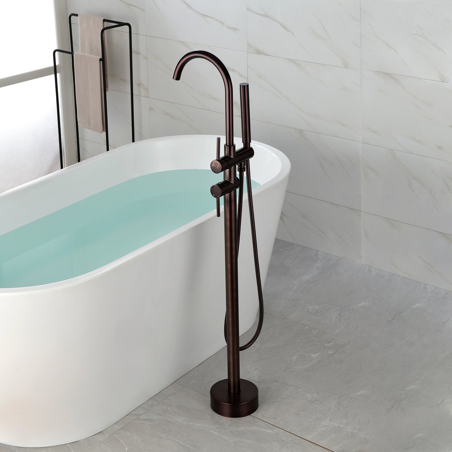 Double Handle Floor Mounted Clawfoot Tub Faucet