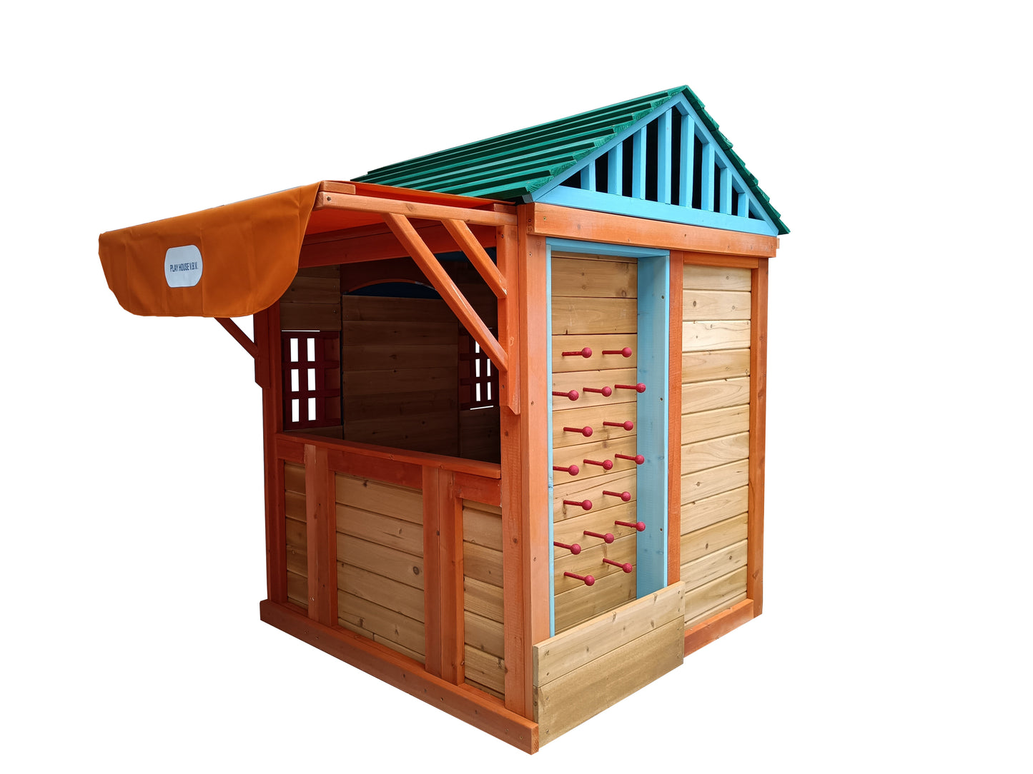 Eco-friendly Outdoor Wooden 4-in-1 Game House for kids garden playhouse with different games on every surface,Solid wood,61.4"Lx45.98“Wx64.17H