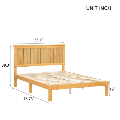 Platform Full Bed with Headboard,Natural