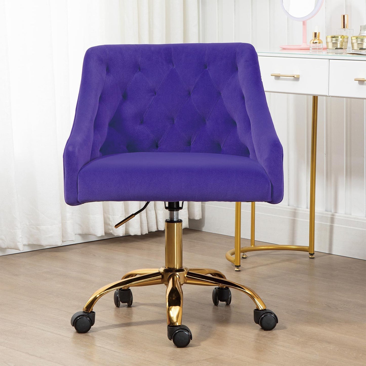 Modern Home Office Chair, Velvet Swivel Armchair, Velvet Office Chair with Soft Seat