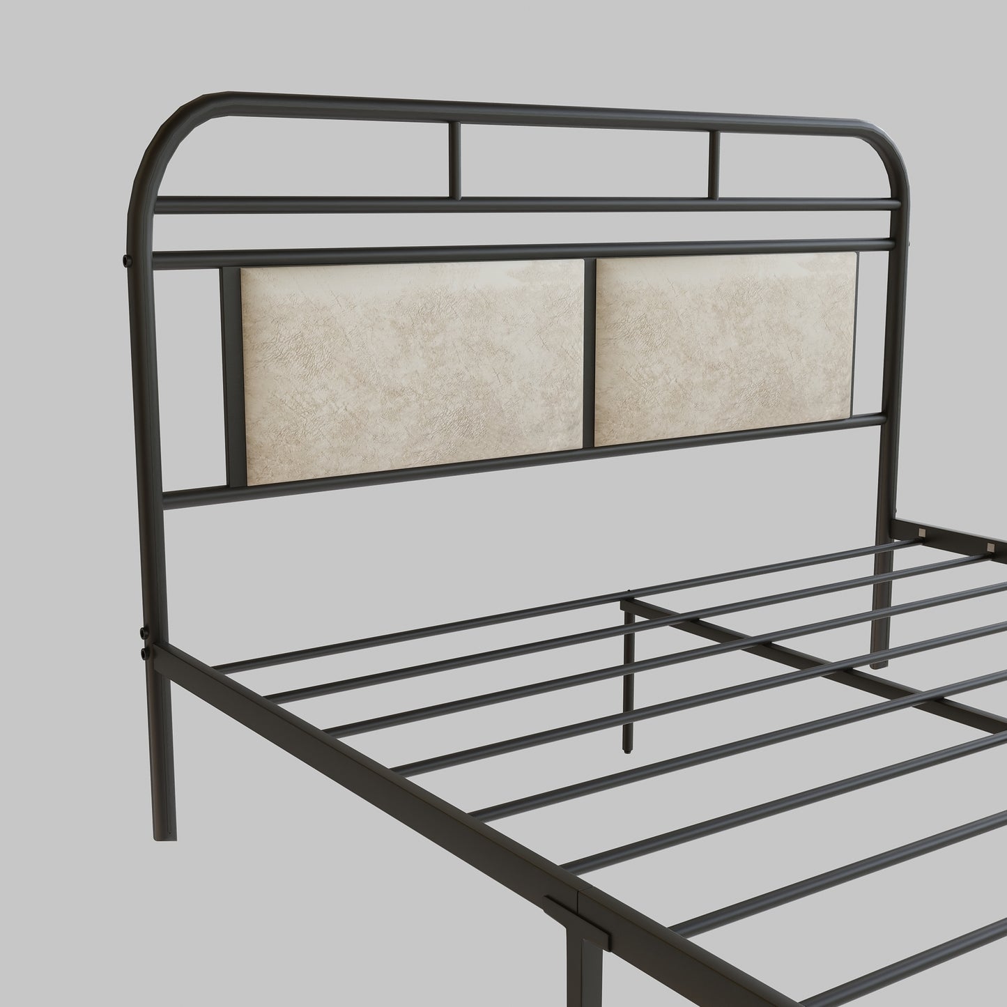 Modern Metal Bed Frame, Mattress Foundation with Upholstered Headboard and Footboard, with Strong Metal Slats Support and 11 Inches Underbed Space,  No Box Spring Needed