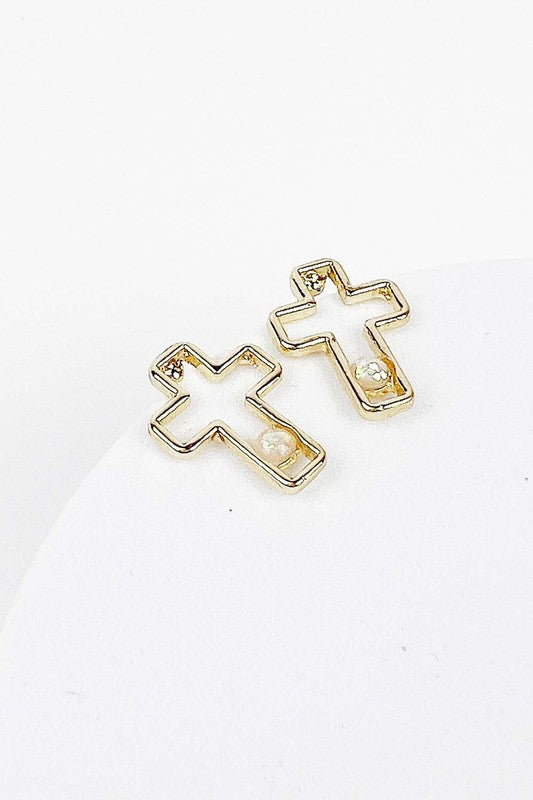 CROSS OPAL STONE POST EARRINGS