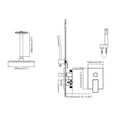 Ceiling Mounted Shower System Combo Set with Handheld and 12"Shower head