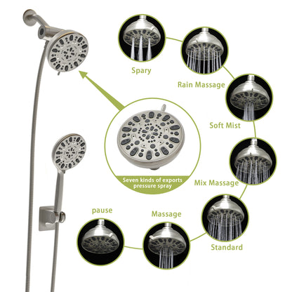 Multi Function Dual Shower Head - Shower System with 4.7" Rain Showerhead, 7-Function Hand Shower, Brushed Nickel