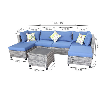 6-Seater Outdoor Wicker Sofa Group with Cushion