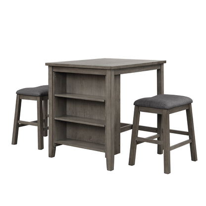 TOPMAX 3 Piece Dining Table with Padded Stools, Table Set with Storage Shelf,Dark Gray