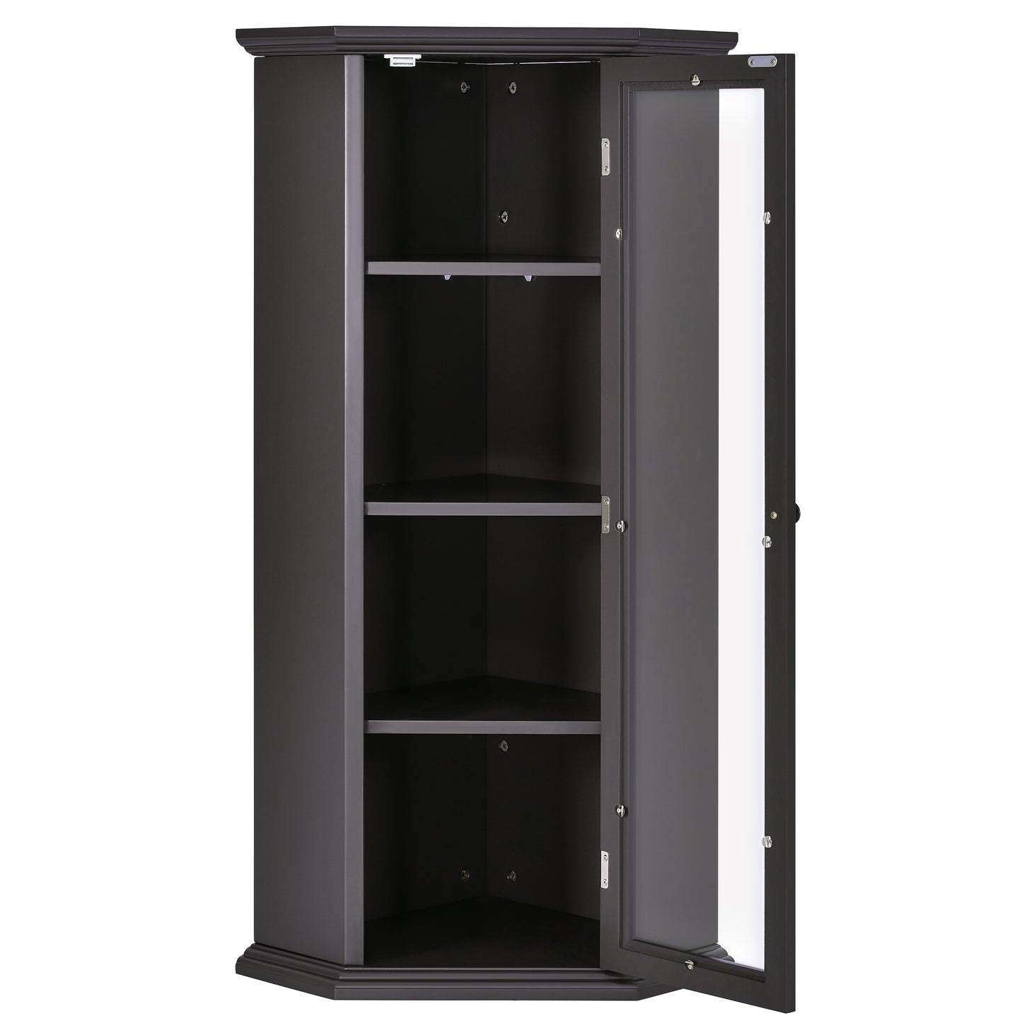 Freestanding Bathroom Cabinet with Glass Door, Corner Storage Cabinet for Bathroom, Living Room and Kitchen, MDF Board with Painted Finish, Black Brown