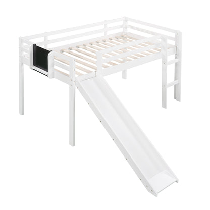 Twin size Loft Bed Wood Bed with Slide, Stair and Chalkboard,White(OLD SKU :WF282115AAK)