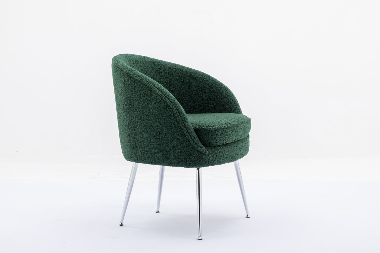 Soft Teddy Fabric Accent Armchair Dining Chair With Shining Electroplated Chrome Legs,Dark Green