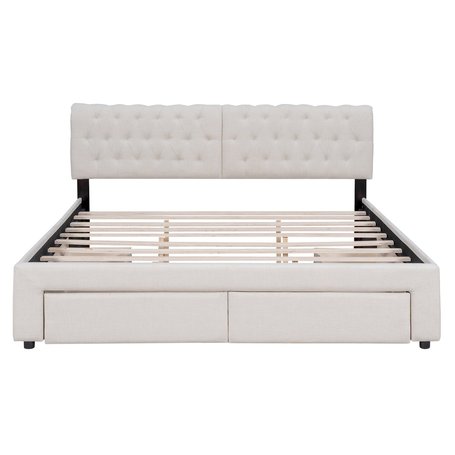 King Size Upholstery Platform Bed with Four Drawers,Beige