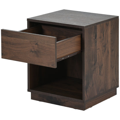 Mid-Century Modern Nightstand End Table Open Storage with  One Drawer, Dark Brown