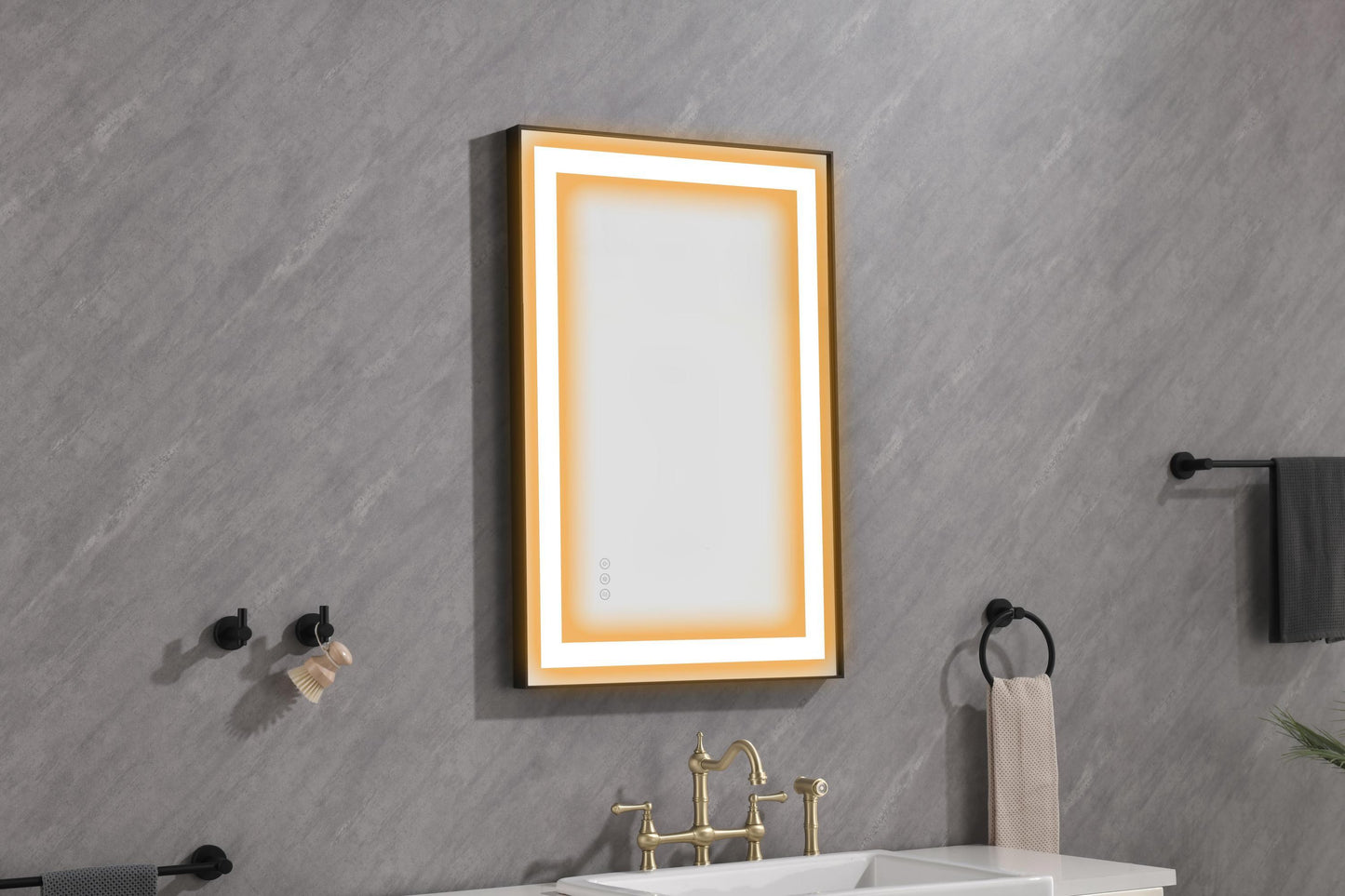 36*24  LED Lighted Bathroom Wall Mounted Mirror with High Lumen+Anti-Fog Separately Control