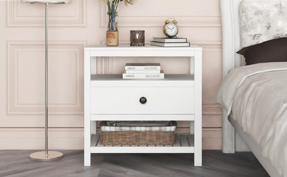 Modern Wooden Nightstand with Drawers Storage for Living Room/Bedroom, White