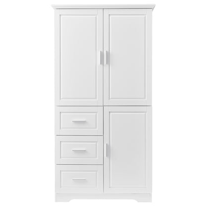 Tall and Wide Storage Cabinet with Doors for Bathroom/Office, Three Drawers, White