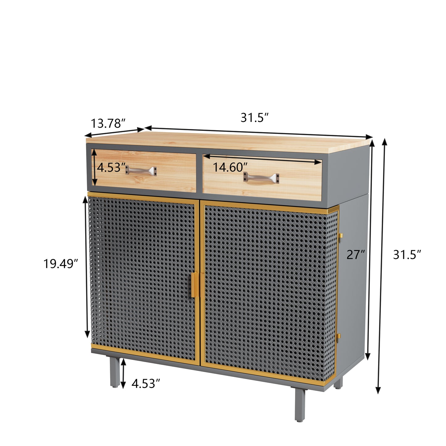 31.5'' Wide 2 Drawer Sideboard, Modern Furniture Decor，Made with Iron + Carbonized Bamboo，Easy Assembly