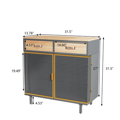 31.5'' Wide 2 Drawer Sideboard, Modern Furniture Decor，Made with Iron + Carbonized Bamboo，Easy Assembly