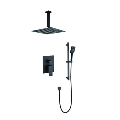 Shower System 16Inch Square Bathroom Luxury Rain Mixer Shower Combo Set Pressure Balanced Shower System with Shower Head, Hand Shower, Slide Bar, Shower Arm, Hose, and Valve Trim