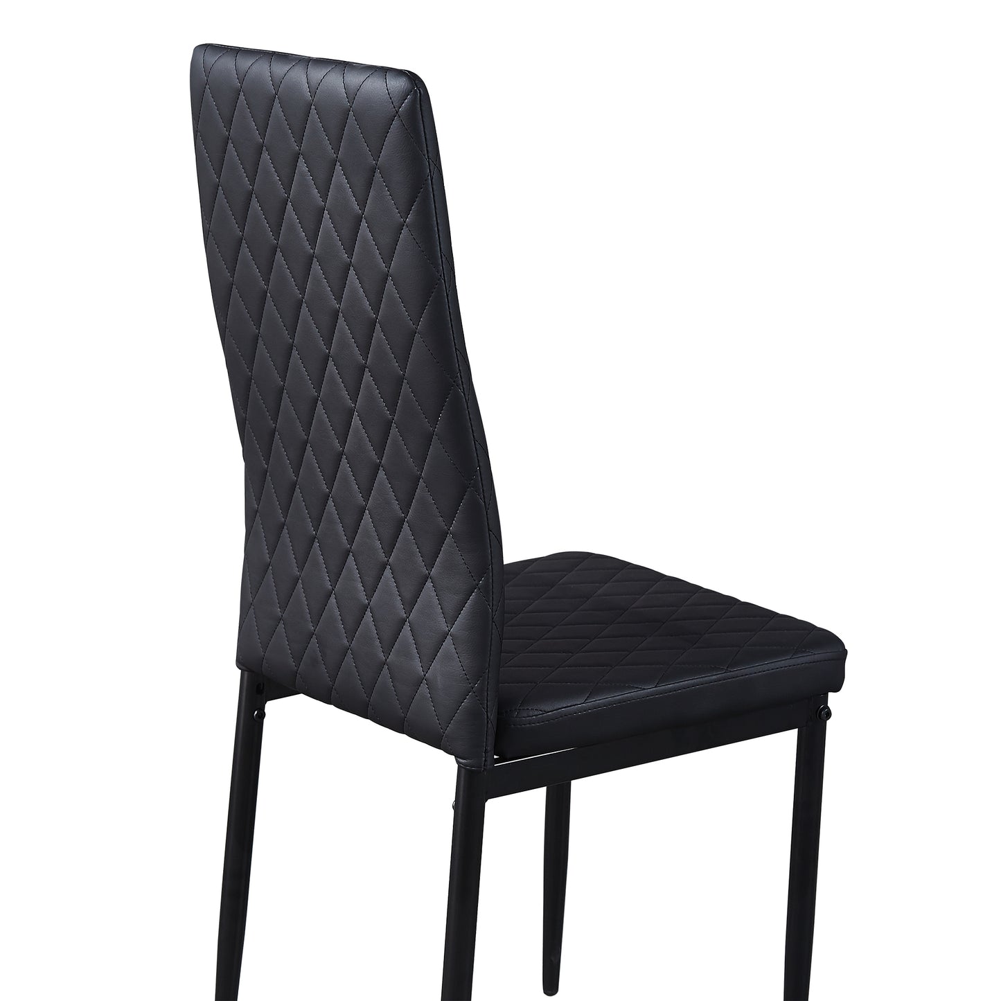 Black modern minimalist dining chair fireproof leather sprayed metal pipe diamond grid pattern restaurant home conference chair set of 4