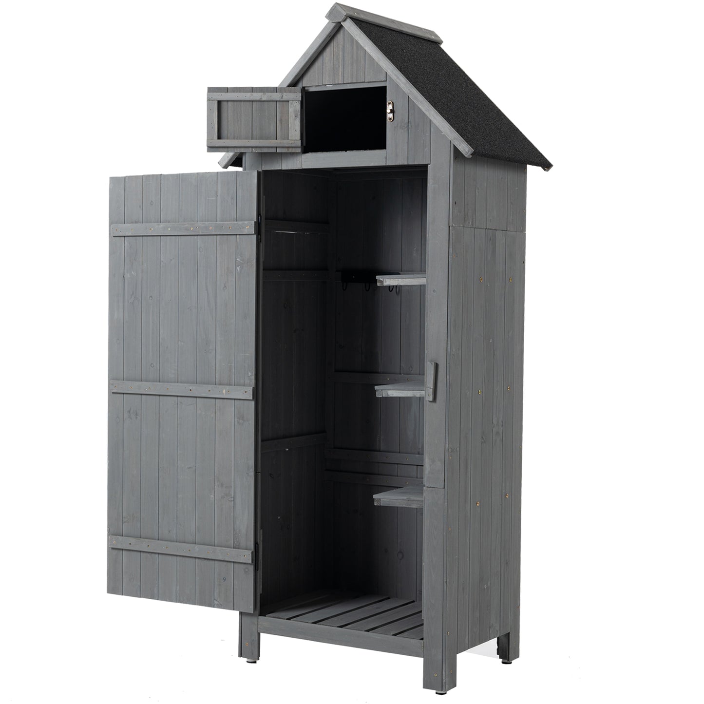 30.3”L X 21.3”W X 70.5”H Outdoor Storage Cabinet Tool Shed Wooden Garden Shed  Gray