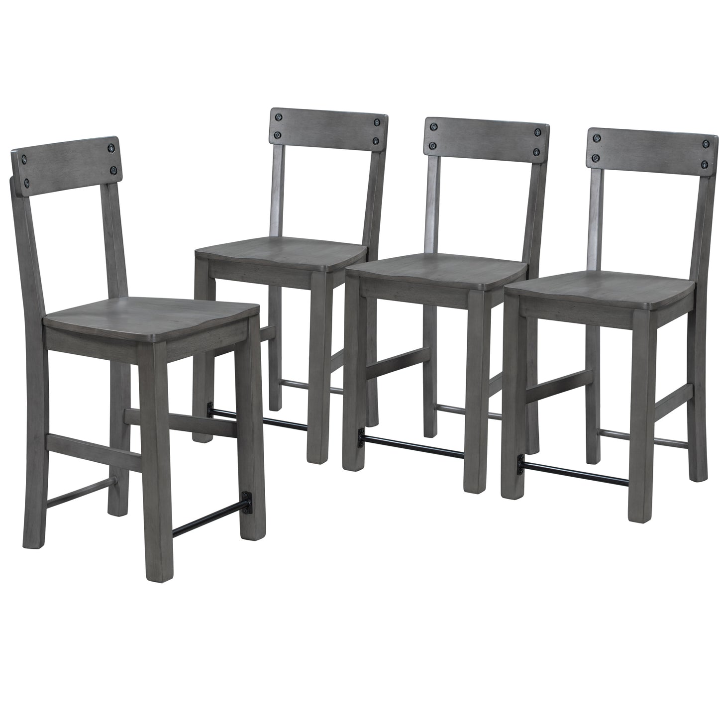 TREXM Minimalist industrial Style 5-Piece Counter Height Dining Table Set Solid Wood & Metal Dining Table with Four Chairs for Small Space (Gray)