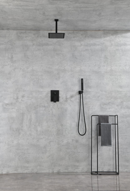 Matte Black Shower Set System Bathroom Luxury Rain Mixer Shower Combo Set Ceiling Mounted Rainfall Shower Head Faucet