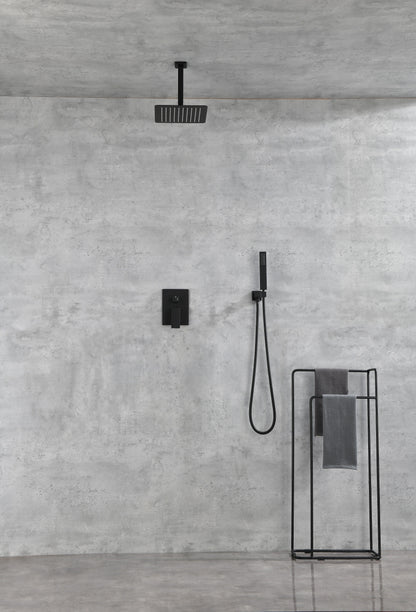 Pressure Balanced Shower System with Shower Head, Hand Shower, Slide Bar, Shower Arm, Hose, and Valve Trim