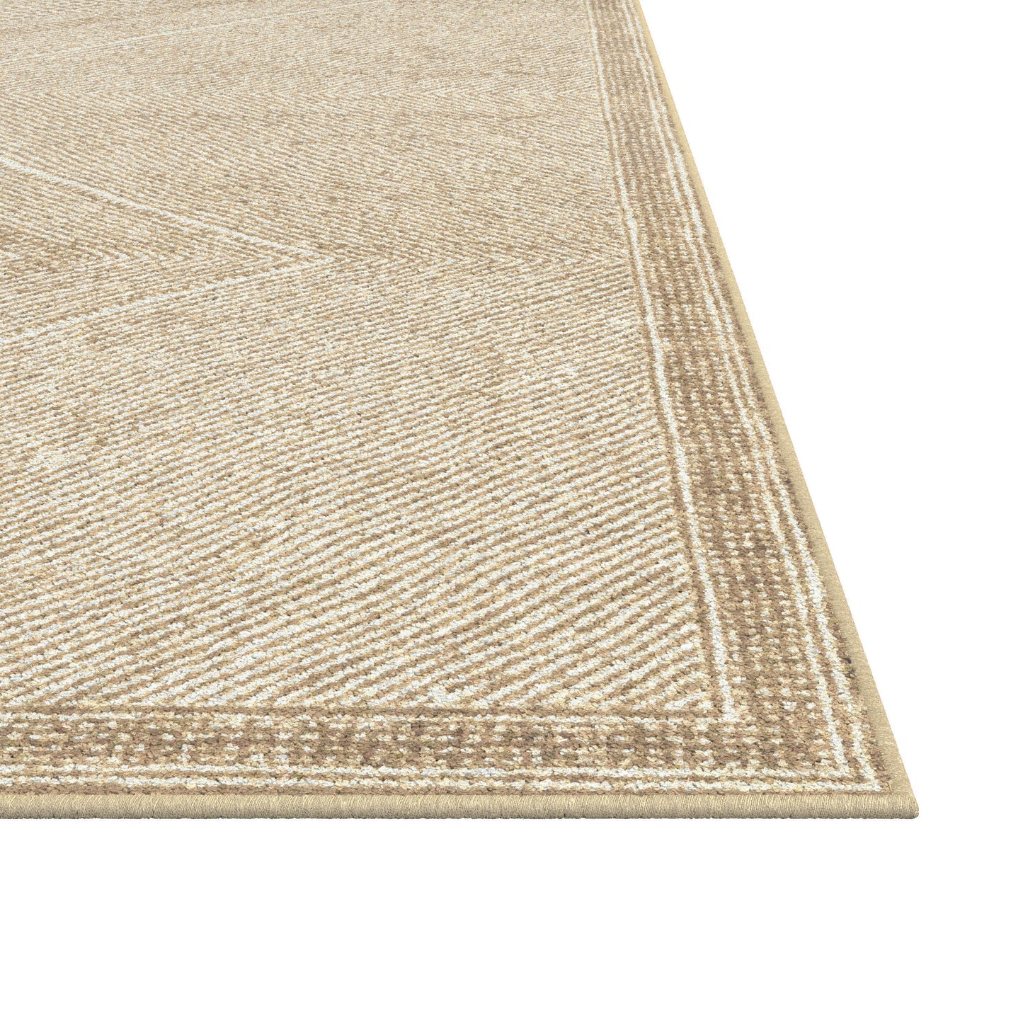 Benzara Beige and White Viscose Area Rug 5x8