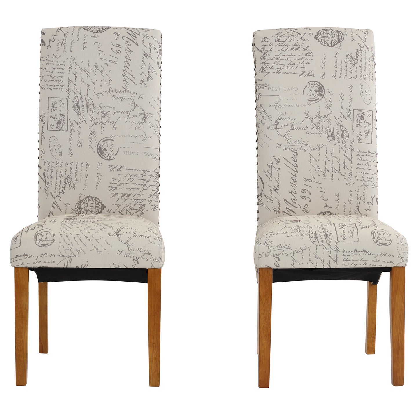 Chairs, Set of 2 Uphostered Kitchen Dining Chairs w/Wood Legs, Padded Seat, Linen Fabric, Nails, Dining Chairs, Ideal for Dining Room, Kitchen, Living Room