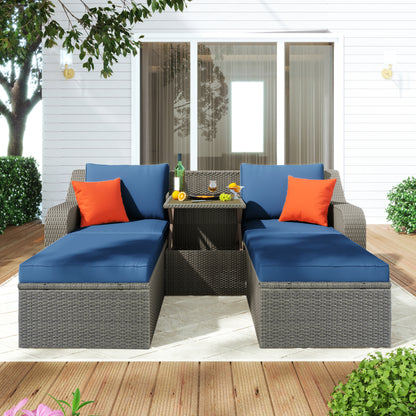 U_STYLE Patio Furniture Sets, 3-Piece Patio Wicker Sofa with  Cushions, Pillows, Ottomans and Lift Top Coffee Table